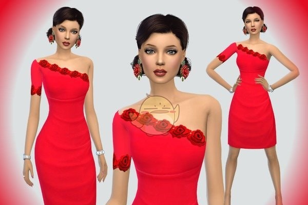 模拟人生4红色玫瑰连衣裙MOD下载