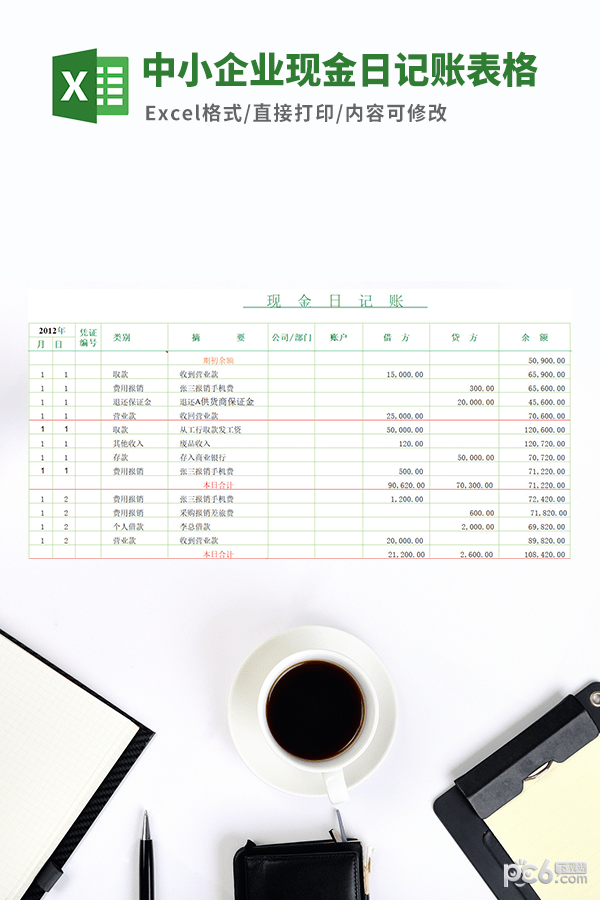 中小企业现金日记账表格模板-中小企业现金日记账表格模板下载 免费版