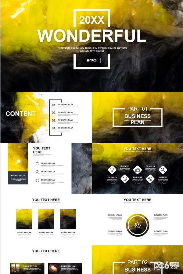 创意黄黑颜料PPT模板-创意黄黑颜料PPT模板下载 免费版