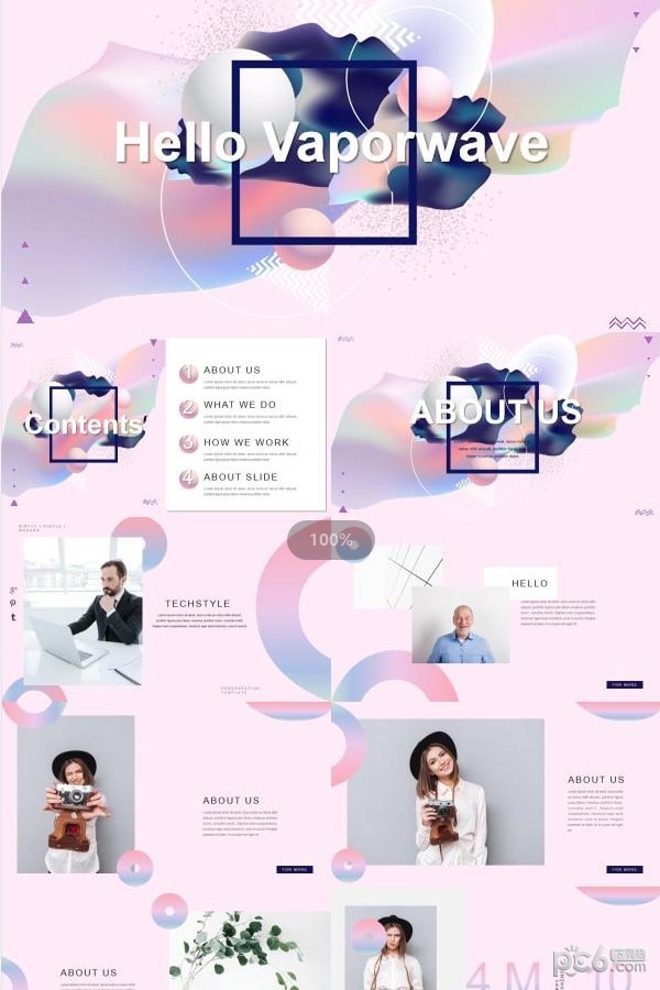 时尚粉色渐变蒸汽风PPT模板-时尚粉色渐变蒸汽风PPT模板下载 免费版