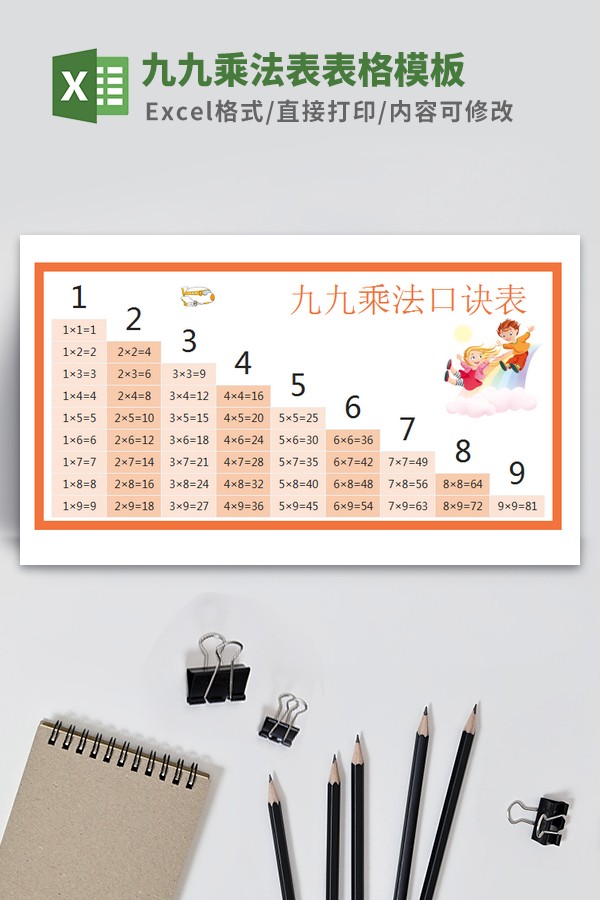 九九乘法口诀表模板