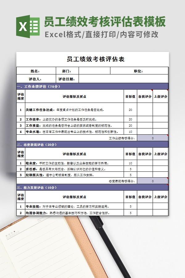 员工绩效考核评估表模板-员工绩效考核评估表模板下载 免费版