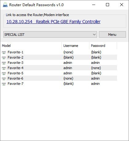 Router Default Password(路由器密码复位软件)