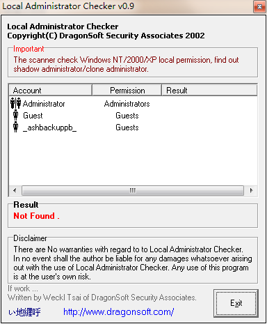 Local Administrator Checker下载 v0.9绿色版-克隆账户检测软件