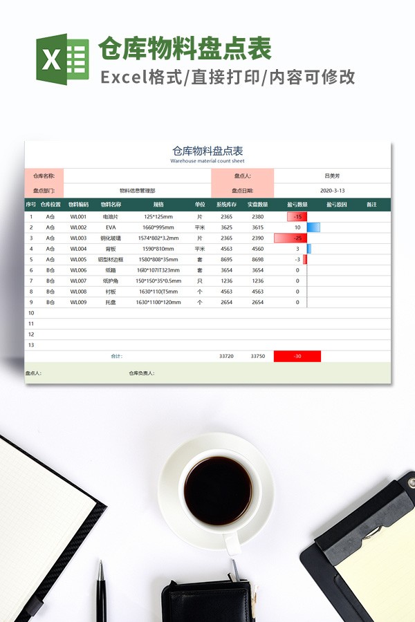 仓库物料盘点表模板免费下载-仓库物料盘点表模板下载 免费版