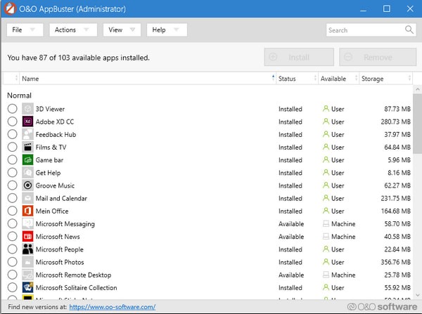 O&O AppBuster(win10应用删除软件)下载 v1.1.1340官方版