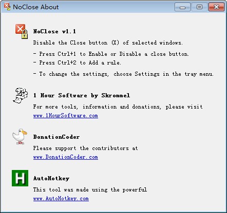 Noclose下载 1.1.0.0绿色版-窗口关闭按钮屏蔽软件