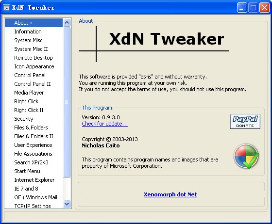 XdN Tweaker(系统设置工具)下载 V0.9.3绿色版
