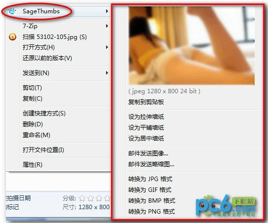 右键预览图片(SageThumbs)下载 V2.0.0.17绿色中文版-右键菜单预览图片信息