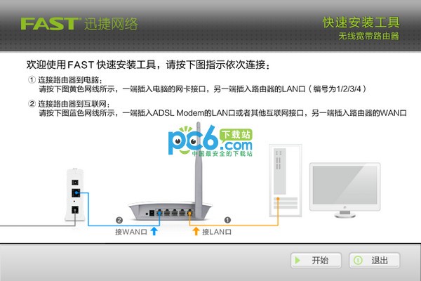 迅捷Fast无线路由器快速安装工具可以帮助用户快速进行无线路由器的安装和配置，知识兔适用于FW150R V5/6/8、FW153R V1、FWR108 V1、FW300R V3/4、FWR303 V1、FWR310 V1/2无线路由器
