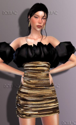 模拟人生4蓬领条纹连衣裙MOD下载