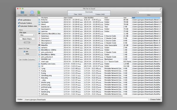 File list to Excel for mac