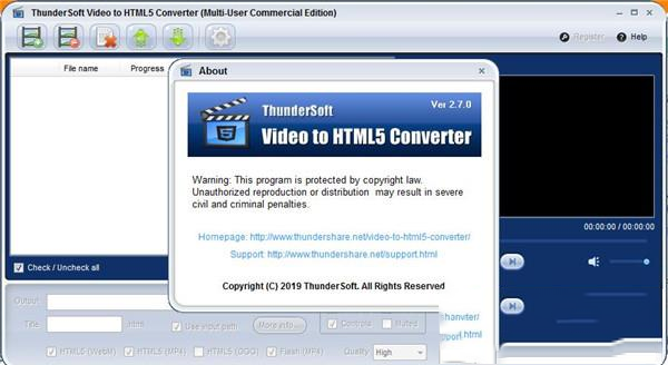 HTML5之间的转换器下载-ThunderSoft Video to HTML5 Converterv2.7.0破解版(附破解补丁和教程)