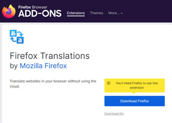 Translations下载-Firefox Translations(火狐离线翻译插件) V1.1.3 最新版