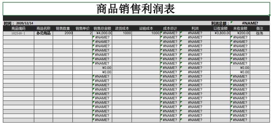 商品销售利润表格模板-商品销售利润表模板下载 Excel免费版