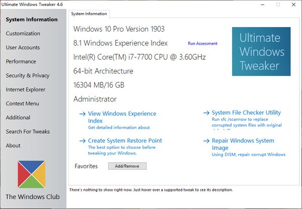 -Ultimate Windows Tweaker(Vista系统优化工具)下载 v4.7.1.0官方版