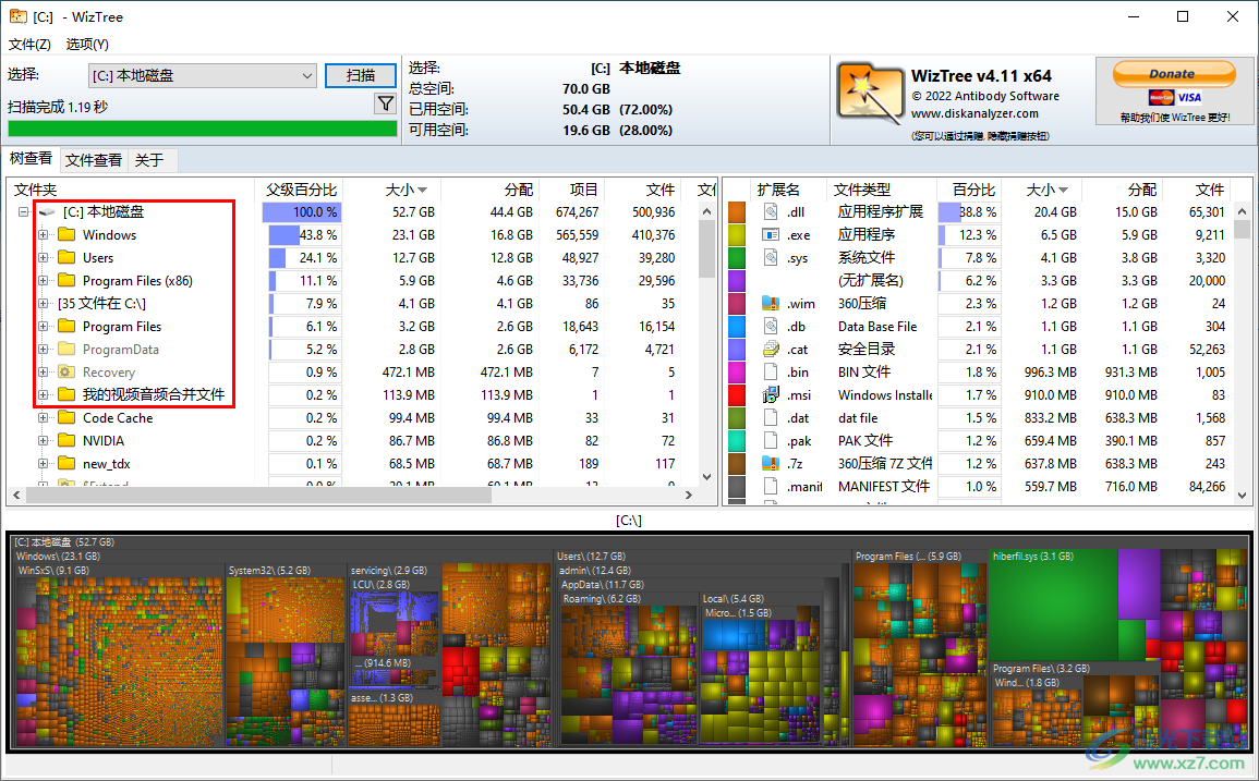 wiztree硬盘文件占用分析软件