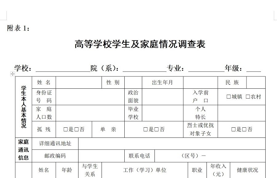 贫困生申请表格电子版