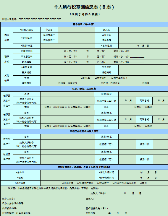 个人所得税基础信息表下载-个人所得税基础信息表模板a表b表_附填表说明
