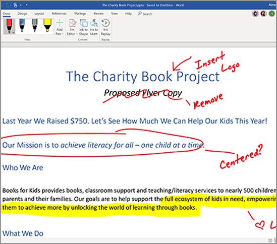 Microsoft Office 365 家庭版Word 中的笔迹编辑器