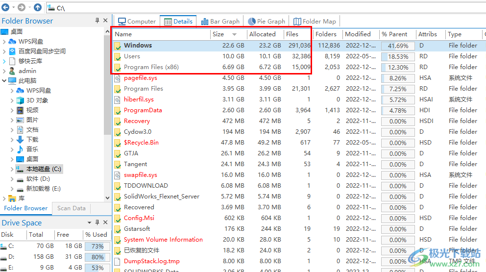 foldersizes9破解版(win10磁盘文件大小分析软件)