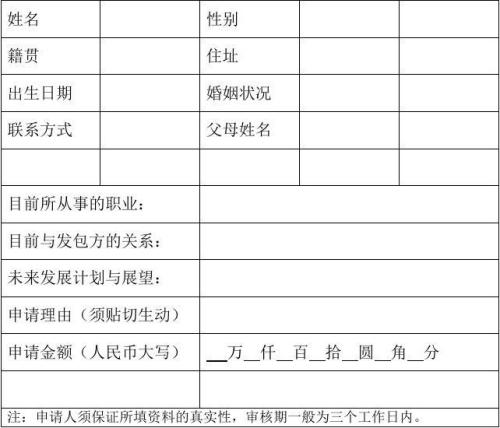 红包申请表
