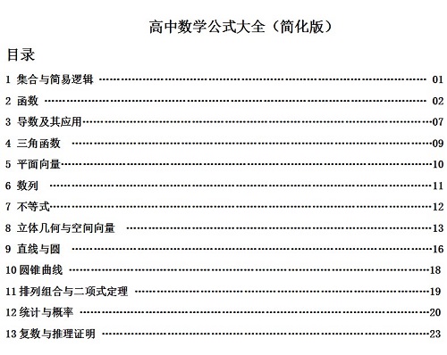 高中数学必背公式大全下载-高中数学必背公式及知识点电子版文字版