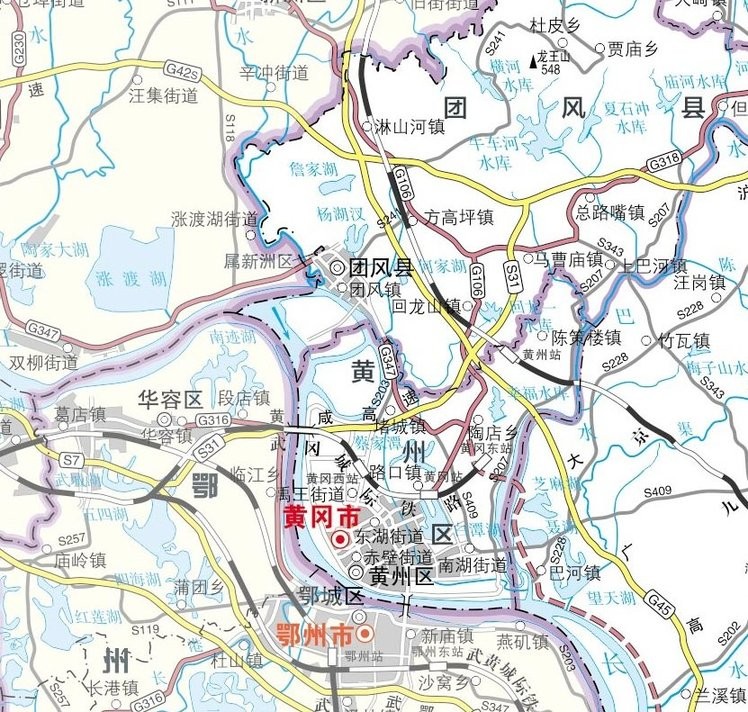 黄冈地图高清版大图片下载-湖北省黄冈市地图全图最新可放大版-含各县板块